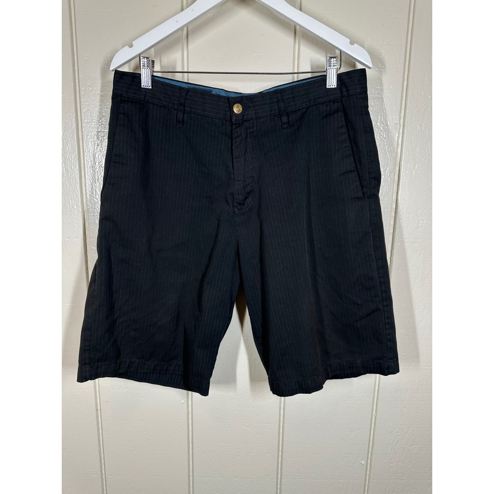 Volcom Shorts Mens 34 Black Corpo Class Pinstripe Chino Flat Front Skate 7858